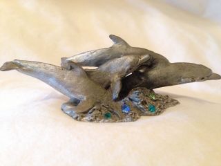 Family Of Dolphins Figurine - Miniature - Ocean Life - Comstock Pewter