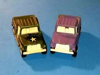 2 Tootsietoy Tootsie Toys Jeeps Jeep 1969 Purple & Green Military