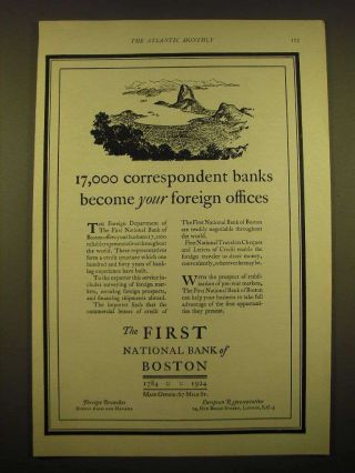 1924 The First National Bank Of Boston Ad - 17,  000 Correspondent Banks Become