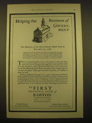 1924 The First National Bank Of Boston Ad - Helping The Business Of Government