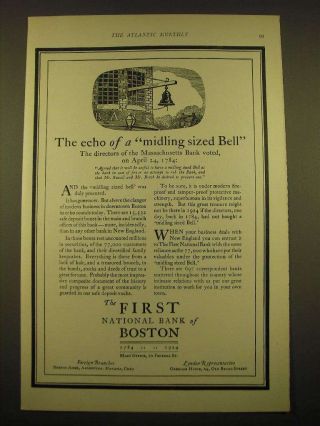 1924 The First National Bank Of Boston Ad - The Echo Of A Midling Sized Bell
