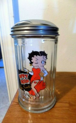 Vintage Betty Boop Restaurant Style Table Glass Sugar Container Mexico Euc