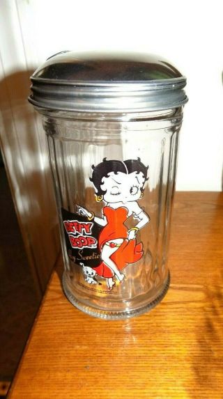 Vintage Betty Boop Restaurant Style Table Glass Sugar Container MEXICO EUC 2