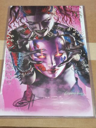 Greg Horn Signed 11x14 Dc Comics Harley Quinn Angry Spiked Face Mask Nm