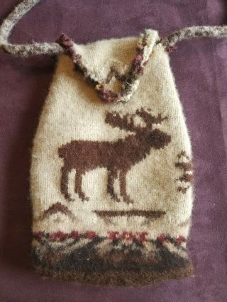 Moose Bag Hand Knitted Bag 16 " X 8 " Not Including Strap.