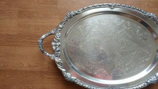 Vintage Large Oval Sheridan Silverplate Chased Footed Serving Tray with Handles 2