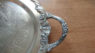Vintage Large Oval Sheridan Silverplate Chased Footed Serving Tray with Handles 4