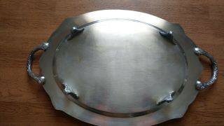 Vintage Large Oval Sheridan Silverplate Chased Footed Serving Tray with Handles 5