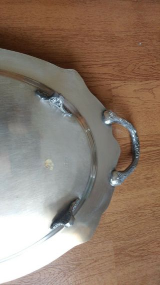 Vintage Large Oval Sheridan Silverplate Chased Footed Serving Tray with Handles 8