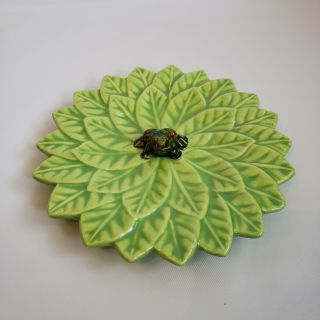 Vintage Frog On Lily Pad Plate Dish Flowered Turtle Ceramics Florida