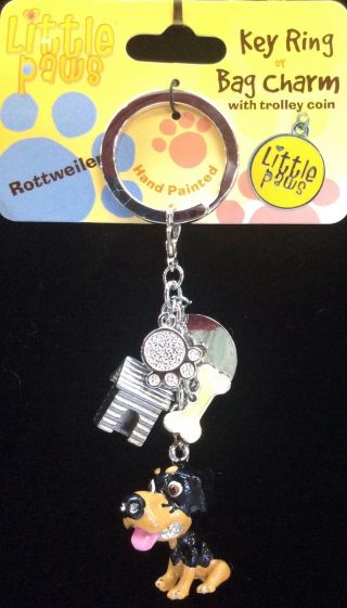 Little Paws Rotweiler Key Ring With Charms Arora Design