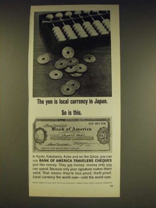 1963 Bank Of America Travelers Cheques Ad - The Yen Is Local Currency In Japan