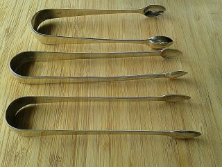 3 Pairs Of Antique London Hallmarked Solid Sterling Silver Sugar Tongs 96 Grams