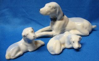 Vintage Dog Figurines Japan Set Of 3 Mom & 2 Pups German Shorthaired Pointer