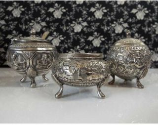 Antique Early 20th Century Indian Silver (800) Condiment Set