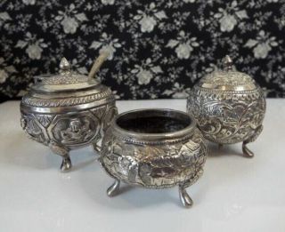 Antique Early 20th Century Indian Silver (800) Condiment Set 2