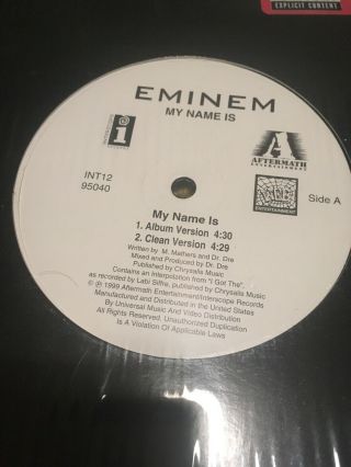 EMINEM - My Name Is 12” Vinyl 1999 Ex Cond Slim Shady Marshall Mathers Dr Dre 3