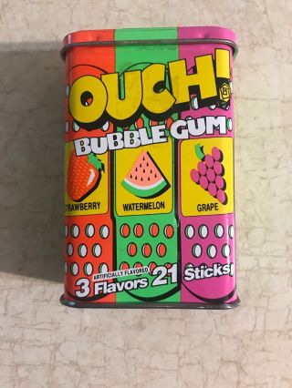 Ouch Bubble Gum Neon Candy tin vintage Amurol bandage style WITH Gum Rare 2