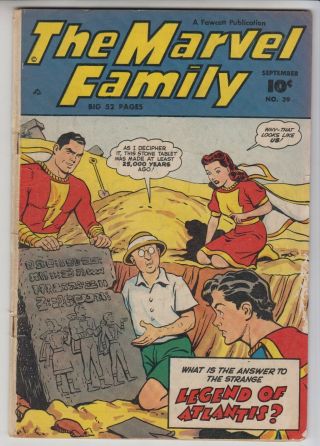 The Marvel Family 39 Vg/fn " Legend Of Atlantis " Fawcett Cents 1949