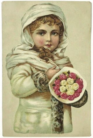 Victorian Trade Card Lion Coffee Woolson Spice Co Toledo Ohio Red Hair Girl Fur