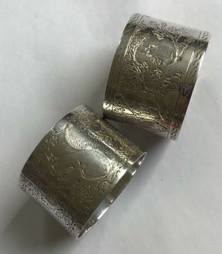 2 Victorian Antique Solid Silver Napkin Rings Hallmarked 1887 - Items 5