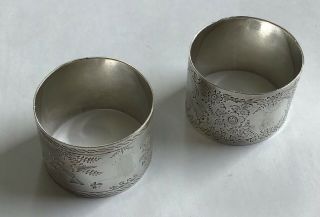 2 Victorian Antique Solid Silver Napkin Rings Hallmarked 1887 - Items 6