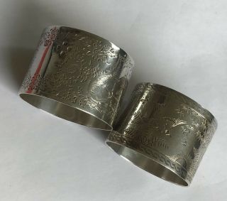 2 Victorian Antique Solid Silver Napkin Rings Hallmarked 1887 - Items 7