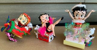 3 Betty Boop King Features Syndicate Christmas Ornaments Air Plane Gift Box