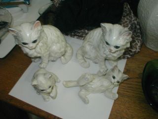 Vintage Japan Lefton White Persian Cats & Kittens Figurines Set 1513 & 1514