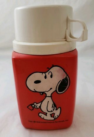 1958 Snoopy Peanuts Red Plastic Lunch Box Thermos Vintage Complete