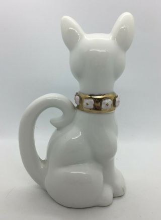 Porcelain Cat Figure Statue Marked China Gold Collar Red Bow Flowers 7 