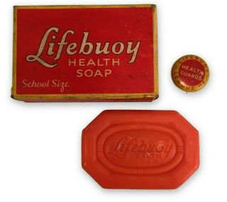Vintage Lifebuoy Health Soap School Size With League Of Health Guards Button Pin