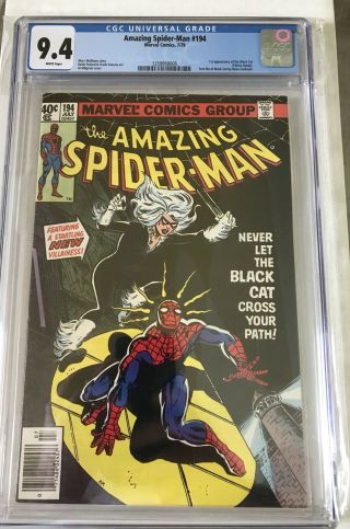 Spiderman 194 Cgc 9.  4 White Pages 1st Appearance Black Cat