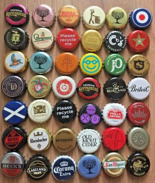 42 X Beer Bottle Crown Caps Tops Various Designs.  Collectable Crafts.  25