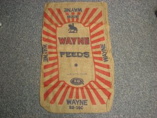 Vintage Wayne Feed Cloth Burlap Sack Allied Mills Burlap Bag 100 Lb