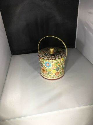 Vintage Murray Allen Handled Tin With Lid Floral Design Candy Cookie Ice Bucket