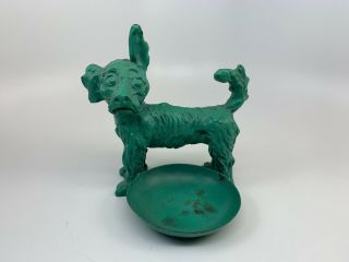 Vintage Art Deco Metal Terrier Dog Coin/change/ash Tray Green Paint Desk/dresser