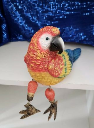 Red Blue Yellow Green Parrot Figurine/statue Sitting On A Shelf 5 " H X 8 " L