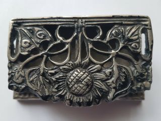 Rare Antique Early 20th Century Silver Padded Stamp Box Container Pot Ornament