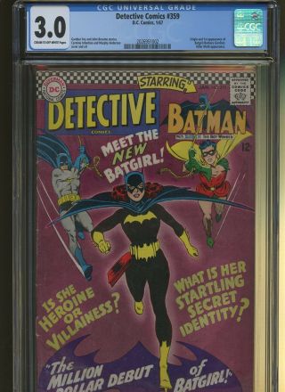 Detective Comics 359 Cgc 3.  0 | Dc 1967 | Origin & 1st Batgirl - Barbara Gordon.