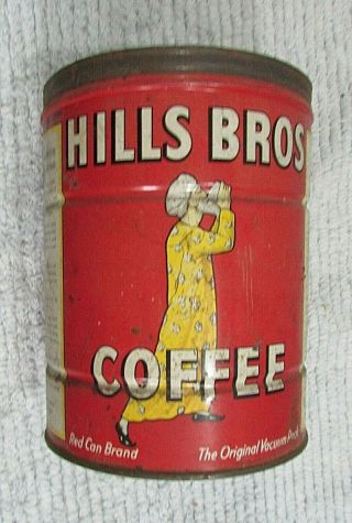 Vintage 1930 ' s Hills Brothers Coffee 2 lb Old 5x7 Tin Can San Francisco S/H 2