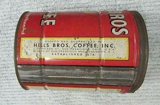 Vintage 1930 ' s Hills Brothers Coffee 2 lb Old 5x7 Tin Can San Francisco S/H 4