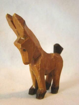 Vintage Miniature Carved Wood Folk Art Donkey Figure Toy