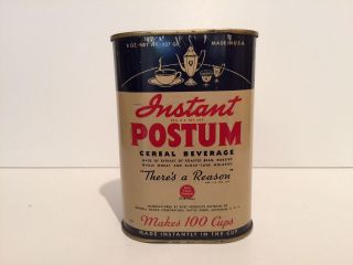 Vintage Instant Postum Cereal Beverage 8 Oz Tin Advertising Can