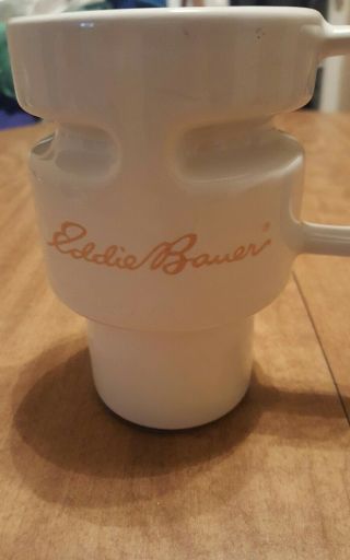 Eddie Bauer Hot - Jo Travel Coffee Tea Cup Mug Rare White & Gold With Lid No Slip