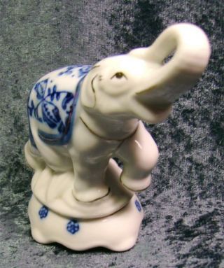Asian Porcelain Elephant Blue White Trunk Up for Good Luck Tabletop Decor 3