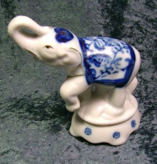 Asian Porcelain Elephant Blue White Trunk Up for Good Luck Tabletop Decor 5