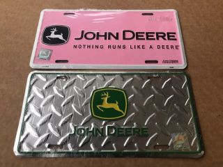2 - His&hers John Deere License Plates His Diamond Plate,  Hers Pink,  Black&white