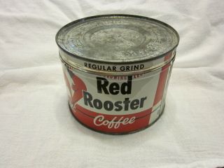 Vtg Red Rooster Coffee Tin Can 1 Lb Value Grocery Store Hopkins Minnesota