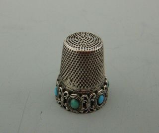 Antique Continental Silver & Turquoise Thimble